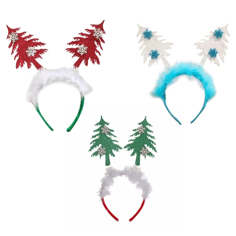 

E9LC Christmas Tree Headband Christmas Tree Hair Hoop Snowflake Headband Headwear