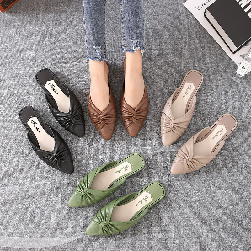 

Trendy Shoes for Women 2022 Summer Fashion Design Elegant Mules Slippers Outdoor Solid PVC Plastic Pointed Toe Ladies Half Drag