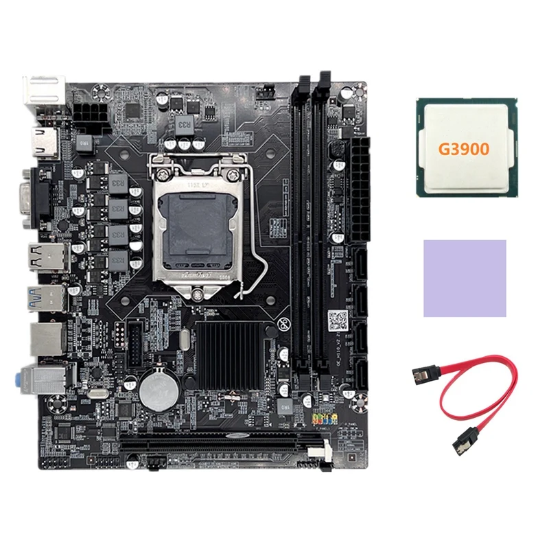 

H110 Computer Motherboard LGA1151 Supports Celeron G3900 G3930 Series CPU With G3900 CPU+Thermal Pad+SATA Cable