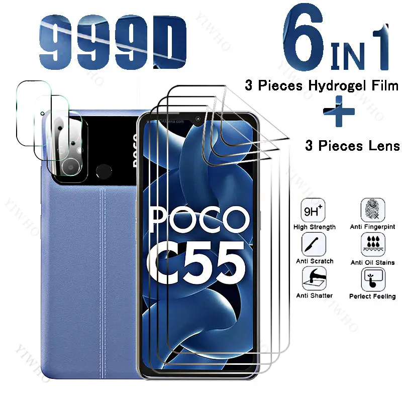 

Гидрогелевая пленка для Xiaomi Poco C55, защитная пленка 6 в 1 с полным покрытием для Xiaomi C 55 22127PC95I, 6,71 дюйма, HD объектив камеры