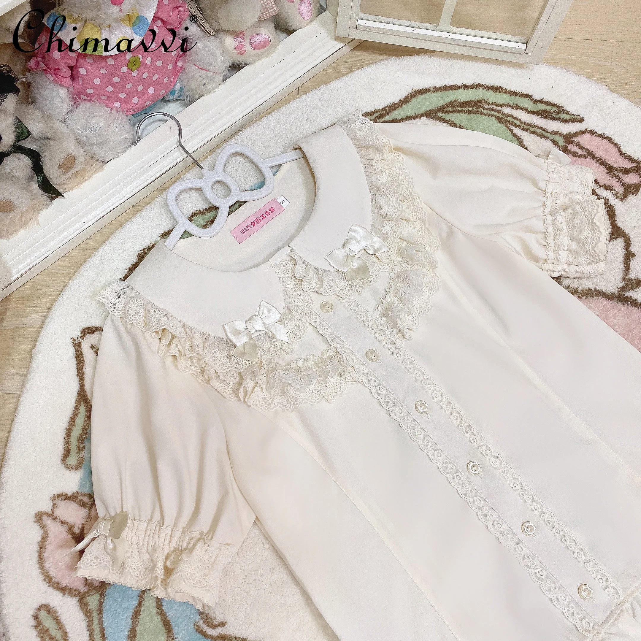 Лолита внутри с объемными рукавами Кукольный воротник Кружевная милая рубашка