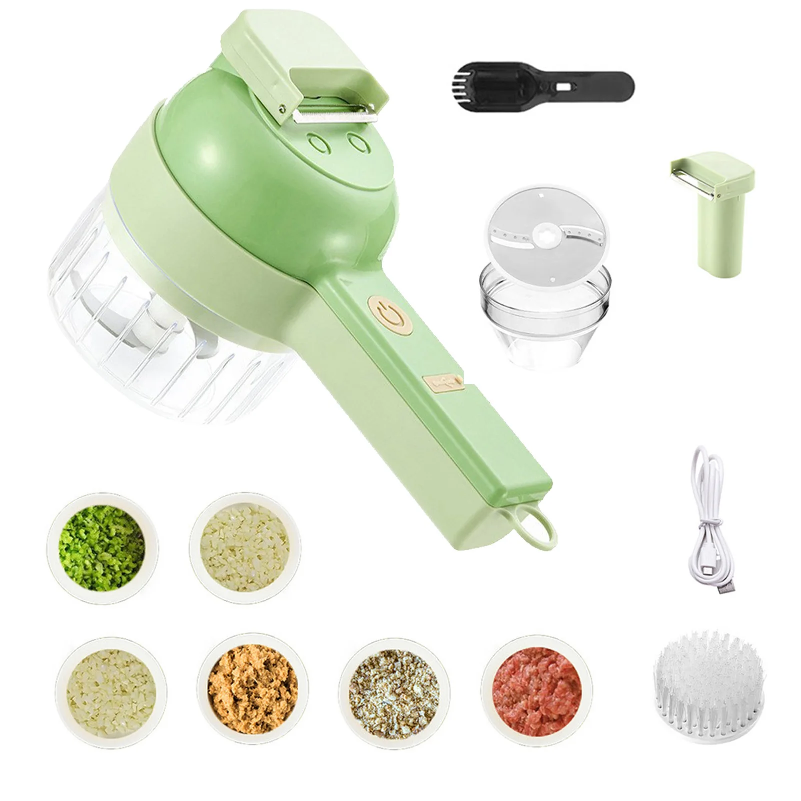 

4 In 1 Portable Electric Vegetable Cutter Set Vegetable Chopper Electric Small Food Processor Garlic Chopper Mincer Dicer Food G
