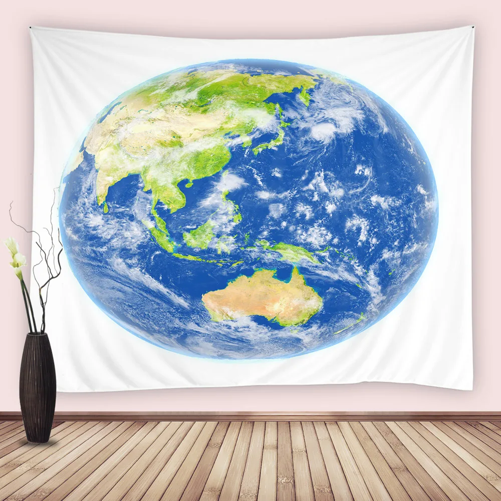 

World Map Tapestry Blue Planet Earth Space Satellite Continents Sea Clouds Wall Hanging for Bedroom Living Room Dorm Decor Home