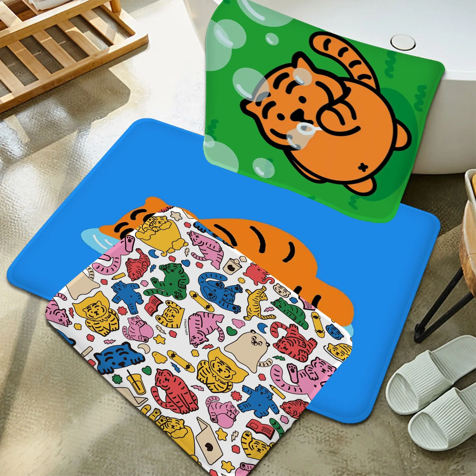 

Retro Tiger Kitchen Mat Nordic Style Bedroom Living Room Doormat Home Balcony Anti-Slip Toilet Rug