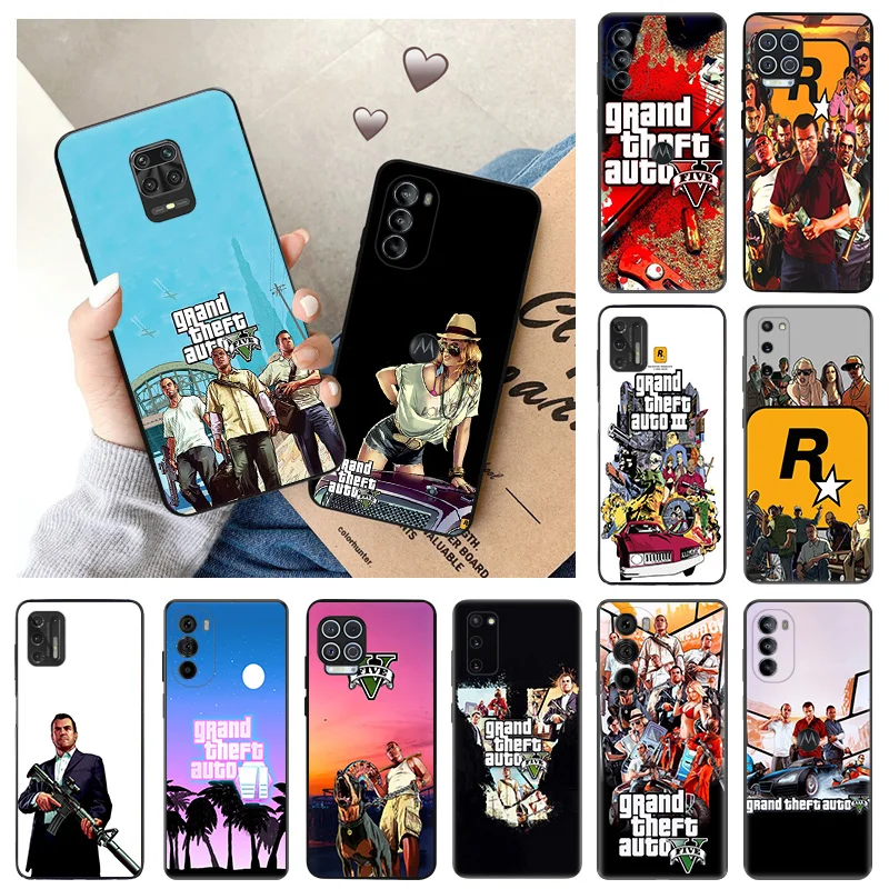 Матовый чехол для телефона Motorola G8 G9 G52 G72 G53 G73 G200 Edge 40 30 20 Stylus Power Lite Grand Theft Auto GTA, черный мягкий чехол
