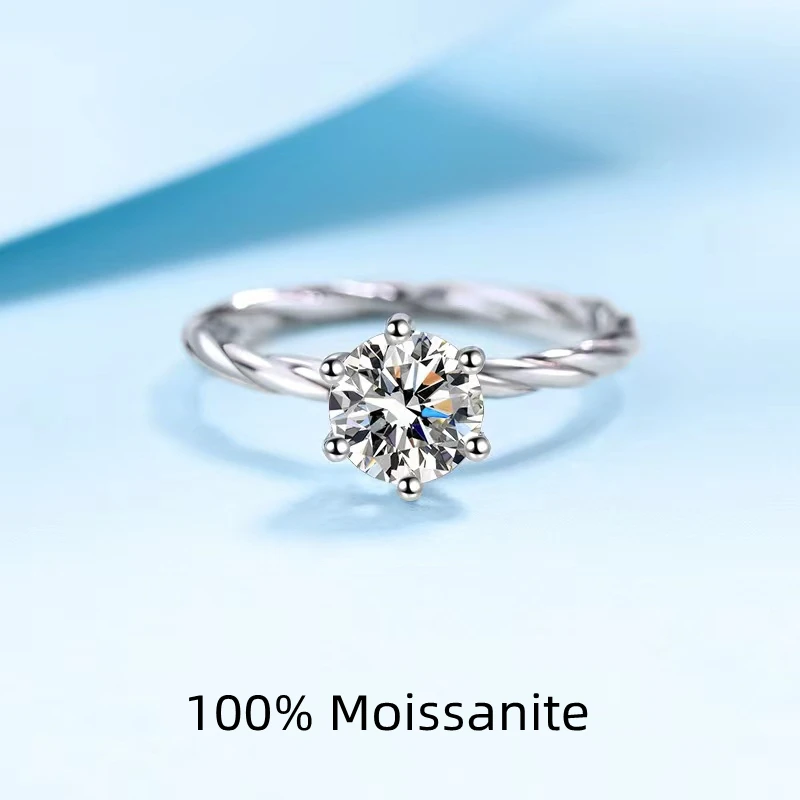 

Twisted wall twist S925 never faded ring women's platinum plated pt950 one-carat Moissanite diamond ring classic fashion