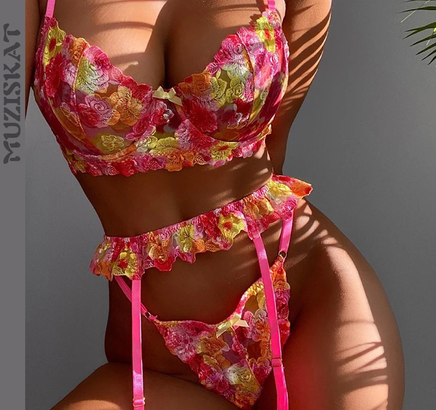 

Женский комплект из 3 предметов модное белье 2022, роскошное нижнее белье из тюля с вышивкой, женский бюстгальтер и комплект нижнего белья, сек...