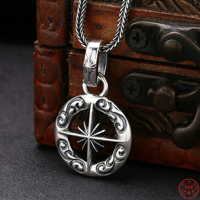 

S925 Sterling Silver Pendants for Women Men New Fashion Sun God Radiance Eternal Vine Totem Compass Jewelry Amulet Free Shipping