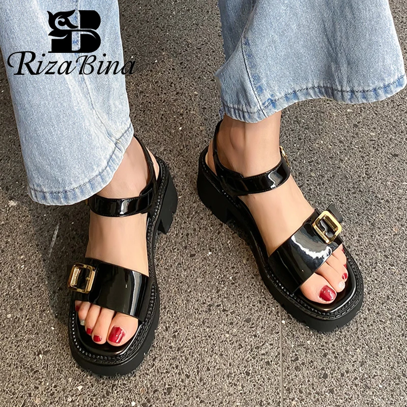 

RIZABINA Size 33-40 Women Sandals Real Leather High Heel Summer Shoes For Woman Ins Fashion Platform Office Lady Daily Footwear