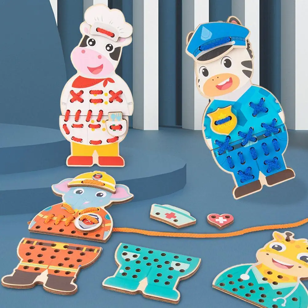 

4Pcs Children Cartoon Figure Dress Manual Threading Sewing Board Games Toys Role Play Splicing Model Kid Early Educational Toy