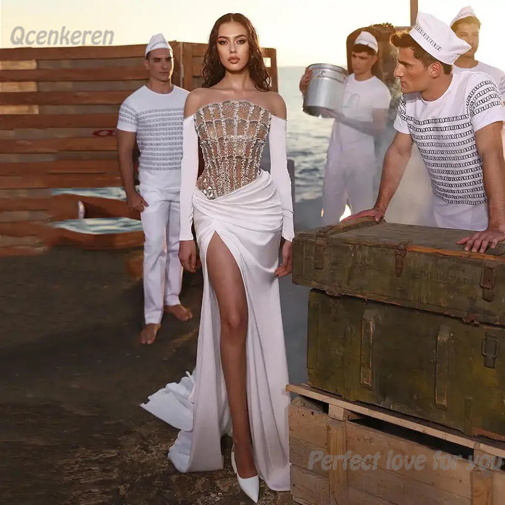 Qcenkeren роскошное свадебное платье русалки без бретелек блестящее Хрустальное