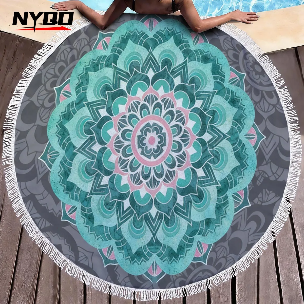 Фото Пляжные полотенца Mandala Round, летние, геометрические, толстые, для душа и ванны, 150 см, круглые, для пляжа, плавания, йоги, как покрывало, сервильетт де пляж №2