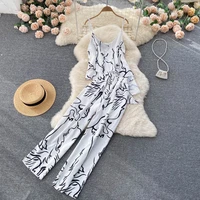 women summer loose pants set printed sleeveless strap v neck slim tops wide leg pants two 2 piece set fashion outfits tracksuits