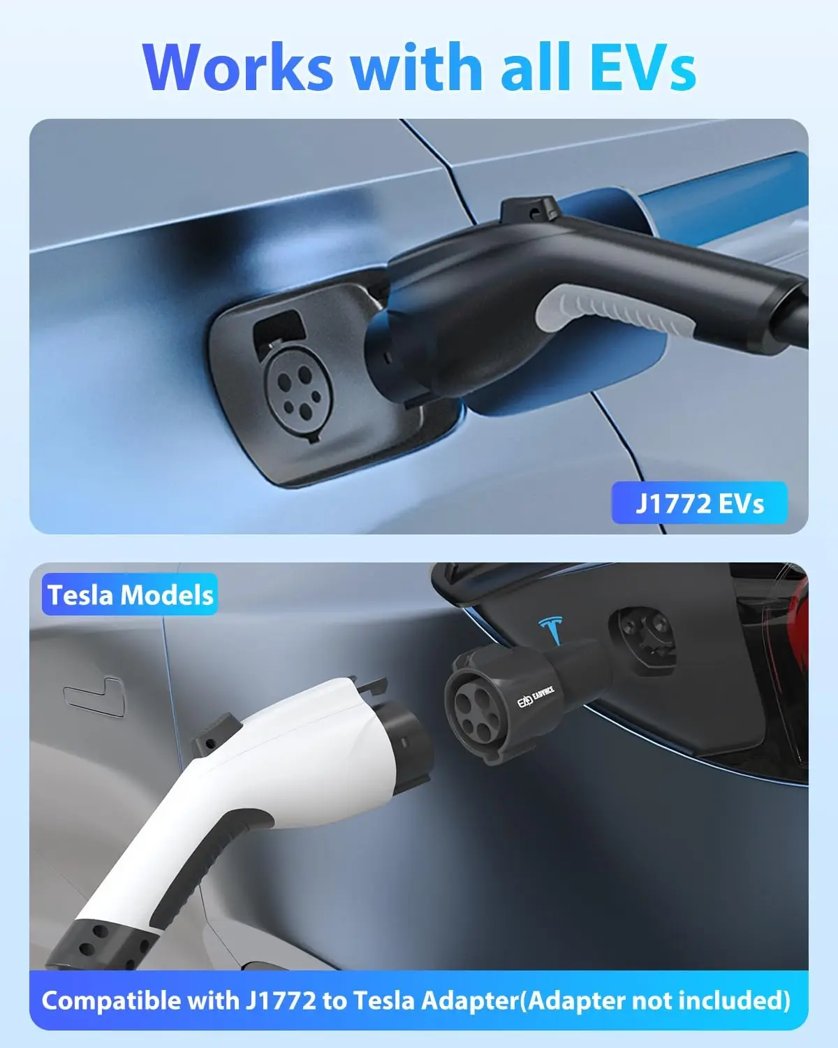 Фото Удлинитель зарядного устройства EVDANCE J1772 EV, 40 А, 30 футов, зарядный шнур для электромобиля, 110-240 В, совместим со всеми SAE J1772 EVs №5