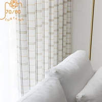 japanese style cotton and linen plaid printing white curtains for living room bedroom finished dining room partition curtain