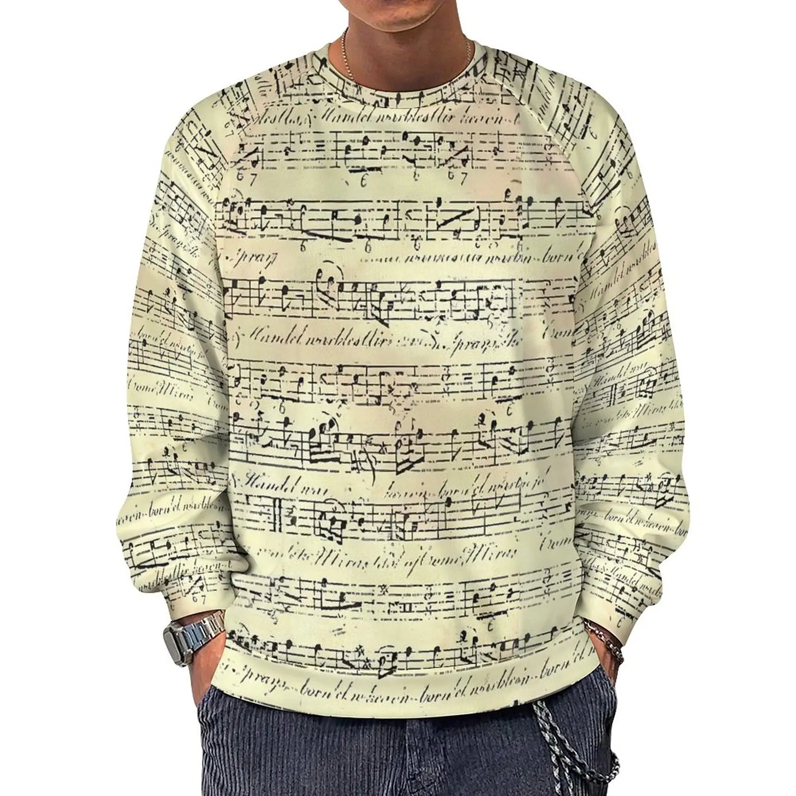 

Vintage Music Notes Essentials Hoodies Winter Musician Print Outerwear Sweatshirts Couple Vintage Graphic Oversized Hoodie