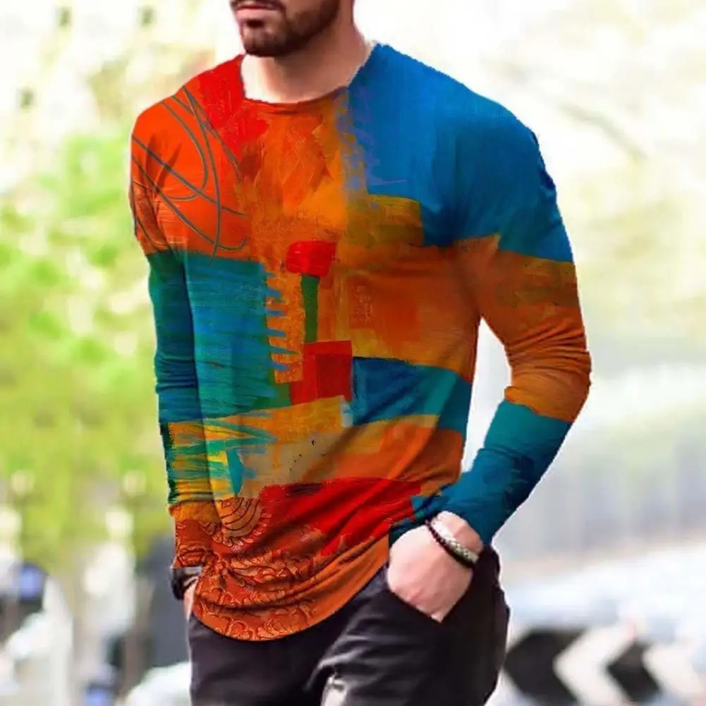 

Fashion Blouse Comfortable Men Tops Retro Print Breathable Long Sleeve Tops Breathable