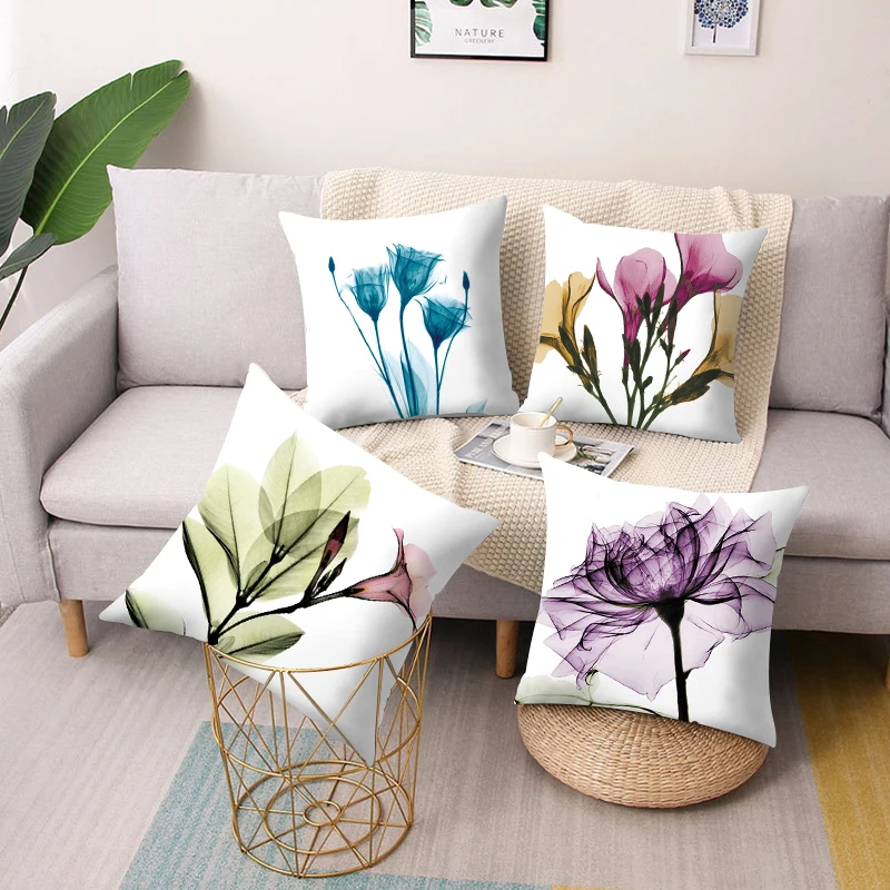 

Floral Print Square Throw Pillow Cushion Cover Car Sofa Office Chair Pillow Case Simple Home Furnishing Decoration