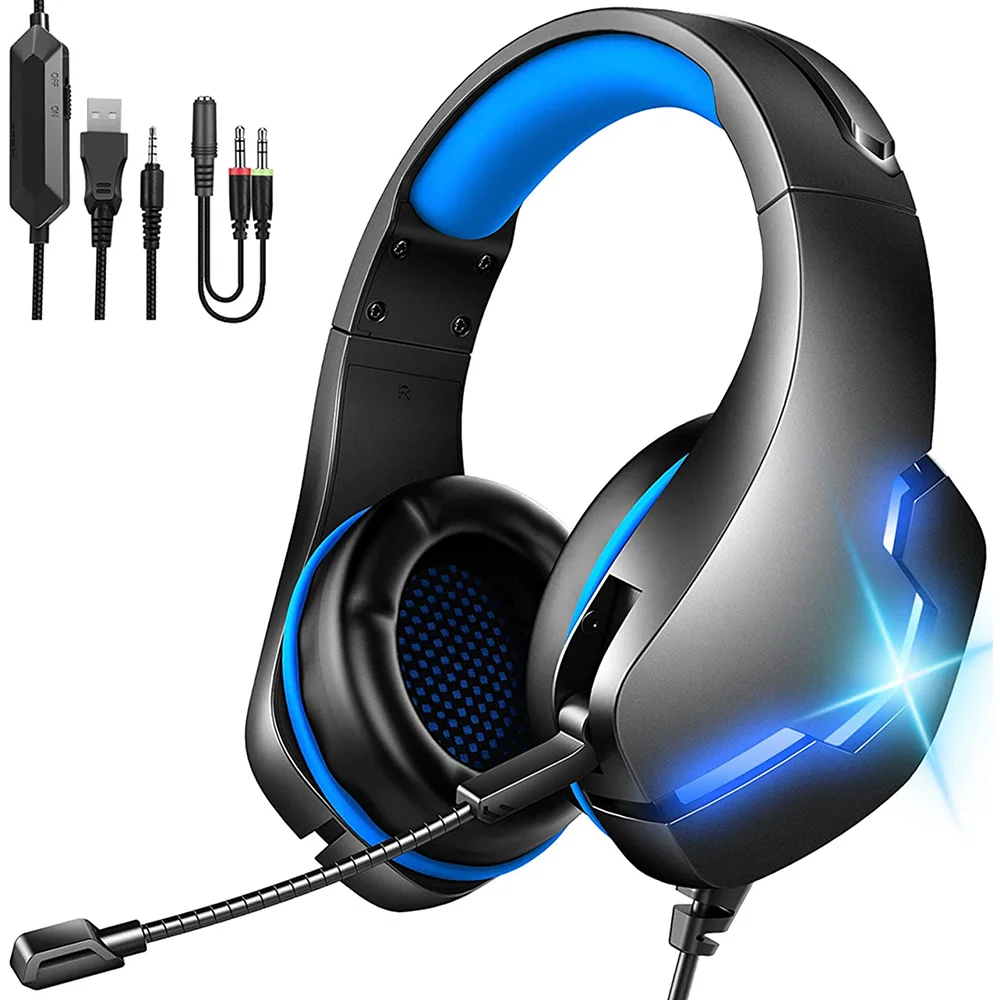

Stereo Gaming Headset,Noise Cancelling Over Ear Headphones with Mic/USB Interface/120° Rotating Adjustable with RGB Lights