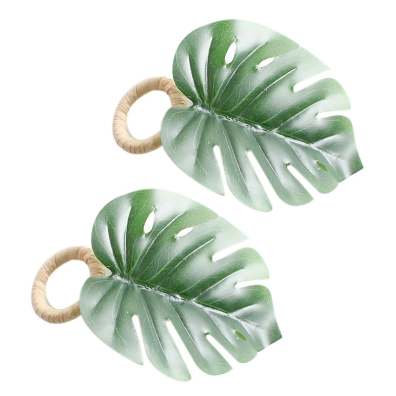

12Pcs Green Leaves Napkin Rings Napkin-Holder Wedding Gifts Mariage Champetre Decor Dinner Table Chairs Summer Ring