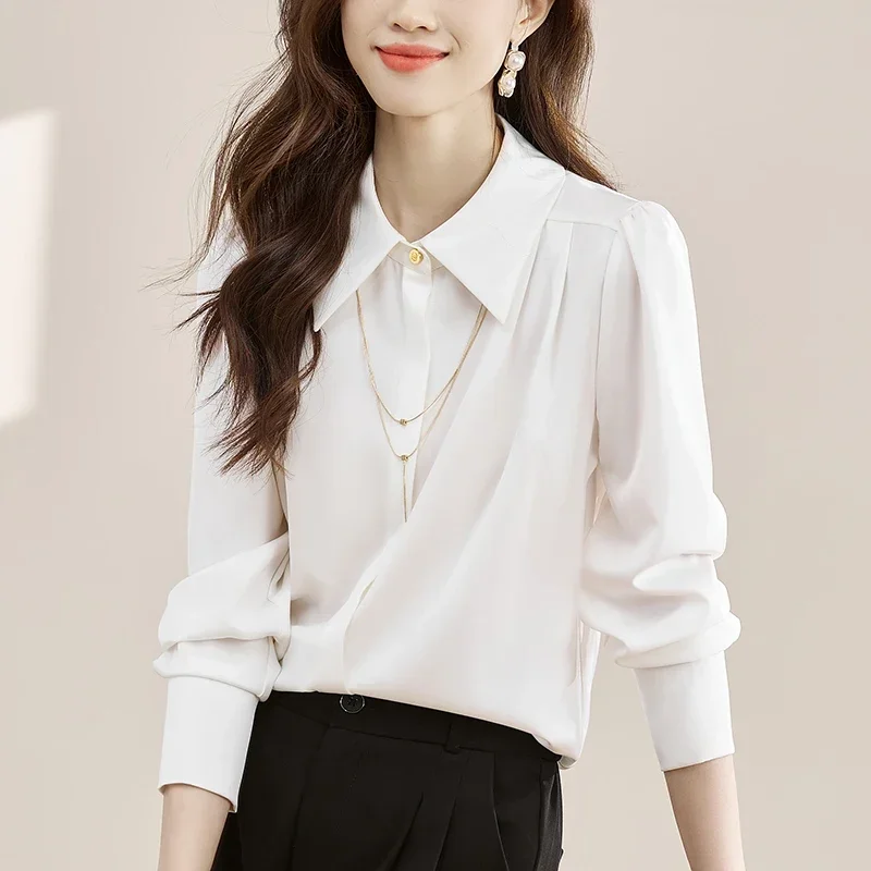 Женская Офисная рубашка с отложным воротником модная женская блузка женские
