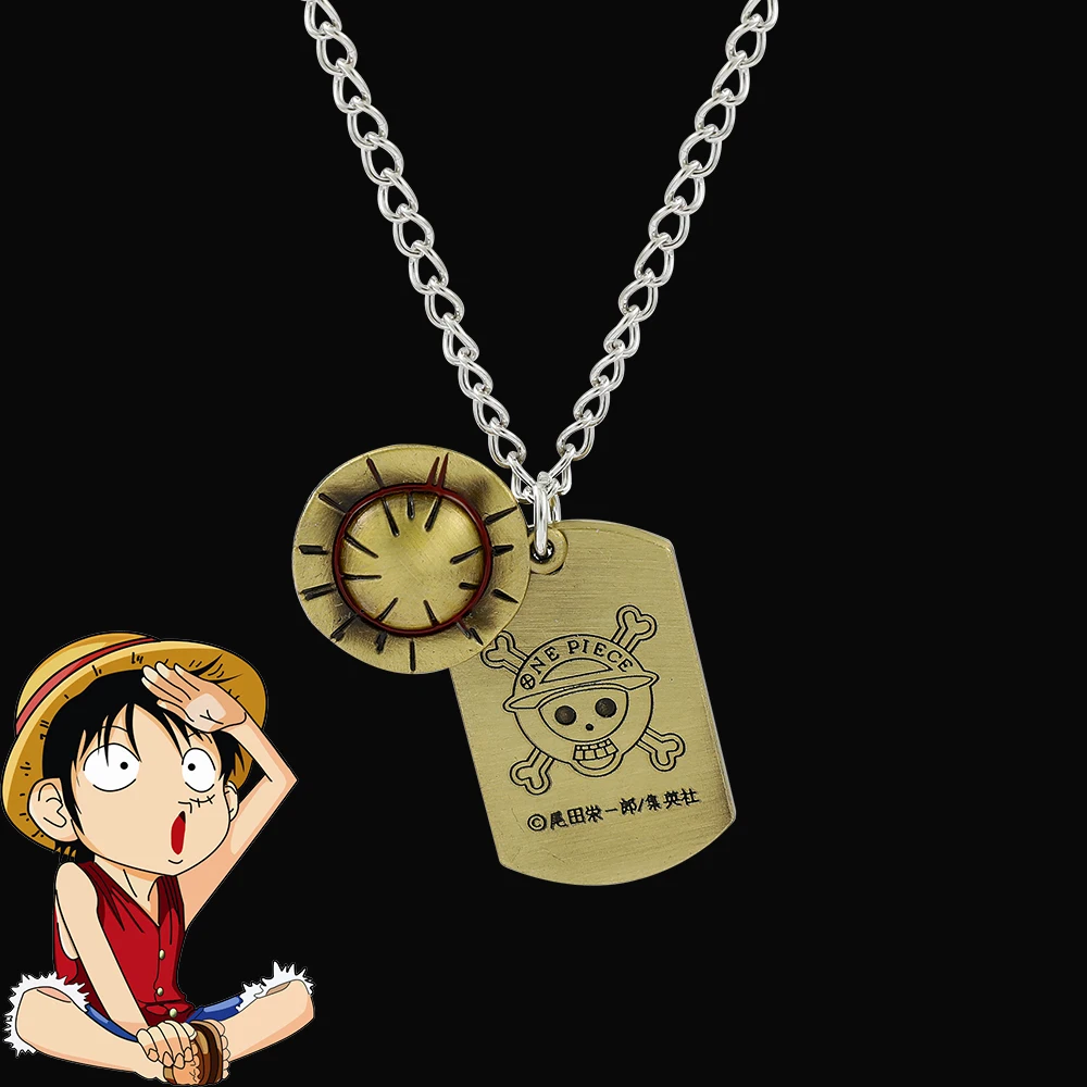

Hot Anime ONE PIECE Pendant Necklace Vintage Brass Monkey D. Luffy Straw Hat Necklace for Men Jewelry Accessories Toy Gift
