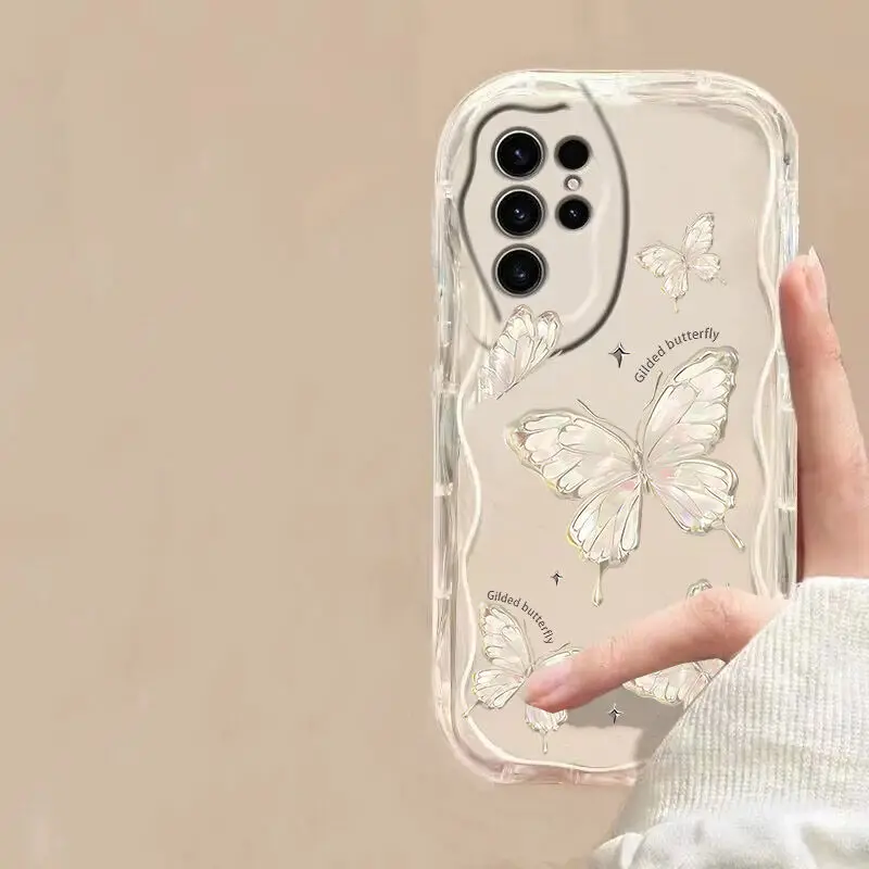 Fashion Butterfly Print Case For Honor 90 Lite Huawei P30 Pro Mate 40 Nova 5t 7 9 SE Cover Curly Wavy Korean Silicone