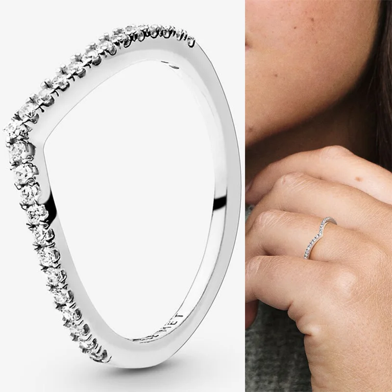 

925 Sterling Silver Pan Ring Creative Bright Wishing Bone Ring For Women Wedding Party Gift Fashion Jewelry