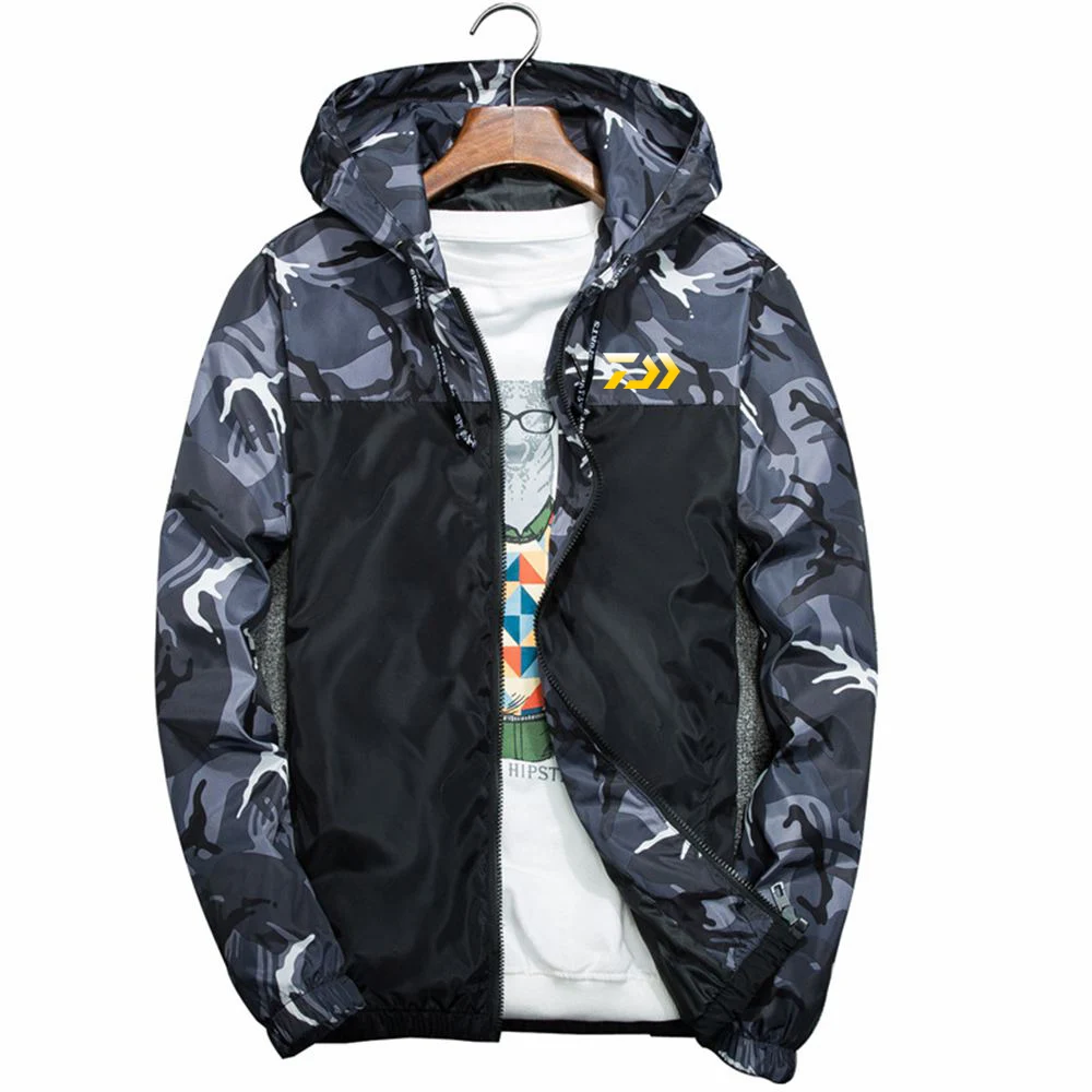 

2022 Daiwa Fishing Street Camouflage Stitching Windbreaker Hight Quality Zipper Male Coat Sport Hoodies Thin Jacket Tops