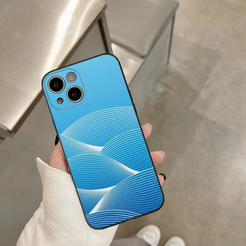 Blue Wave geometric Phone Case FOR IPhone 14 13 11 12 Pro 8 7 Plus X 13 Pro MAX XR XS MINI Black Covers
