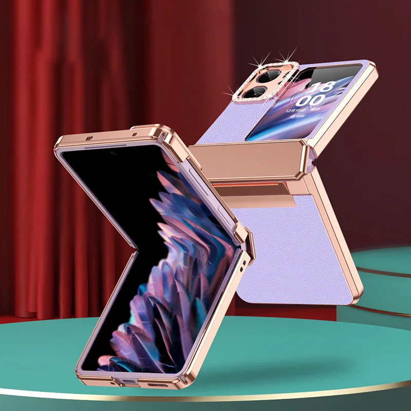 OPPO Find N2 Flip Case Shockproof Leather Case for OPPO Find N2 Flip Hinge Case Decorated with Diamonds Fashion Cell Phone Cover