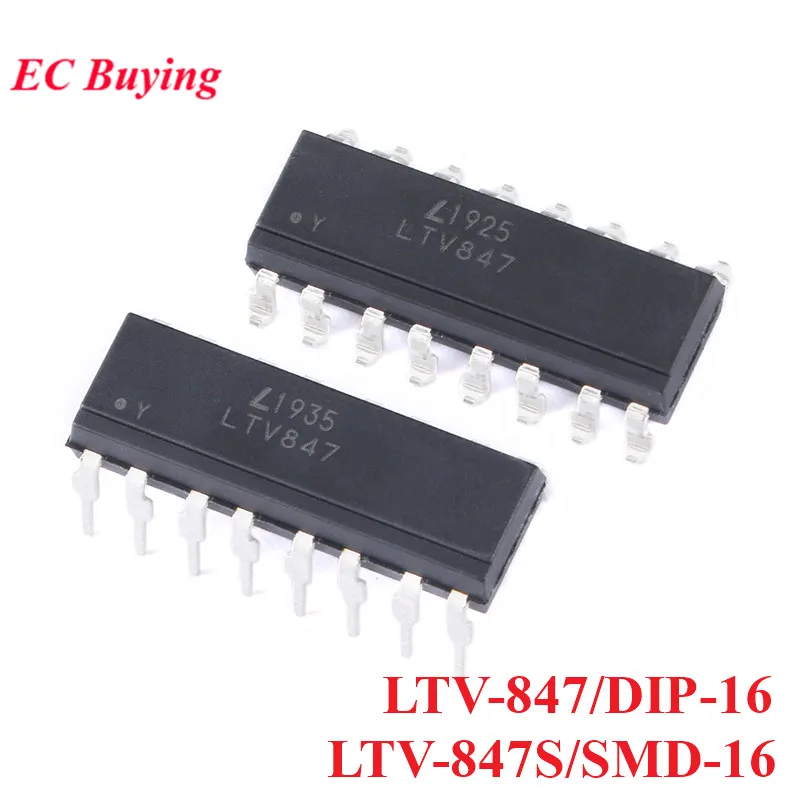 

10 шт./лот PC847 LTV847 LTV847S DIP-16 SMD-16 транзистор выход фотосоединитель IC контроллер чип новый оригинальный