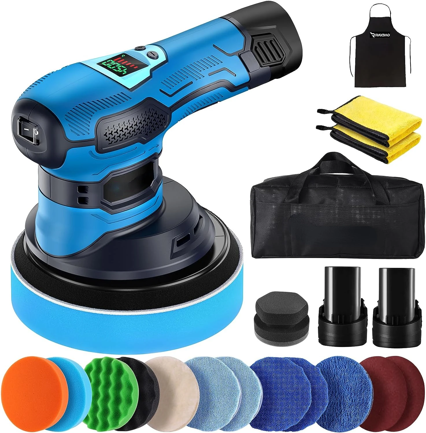 

Car Polisher, Cordless Buffer Polisher Kit with 2pcs 12V/2.0Ah Battery, 6 Variable Speed, 2000-4500OPM, 6 Inchs Polisher for Ca