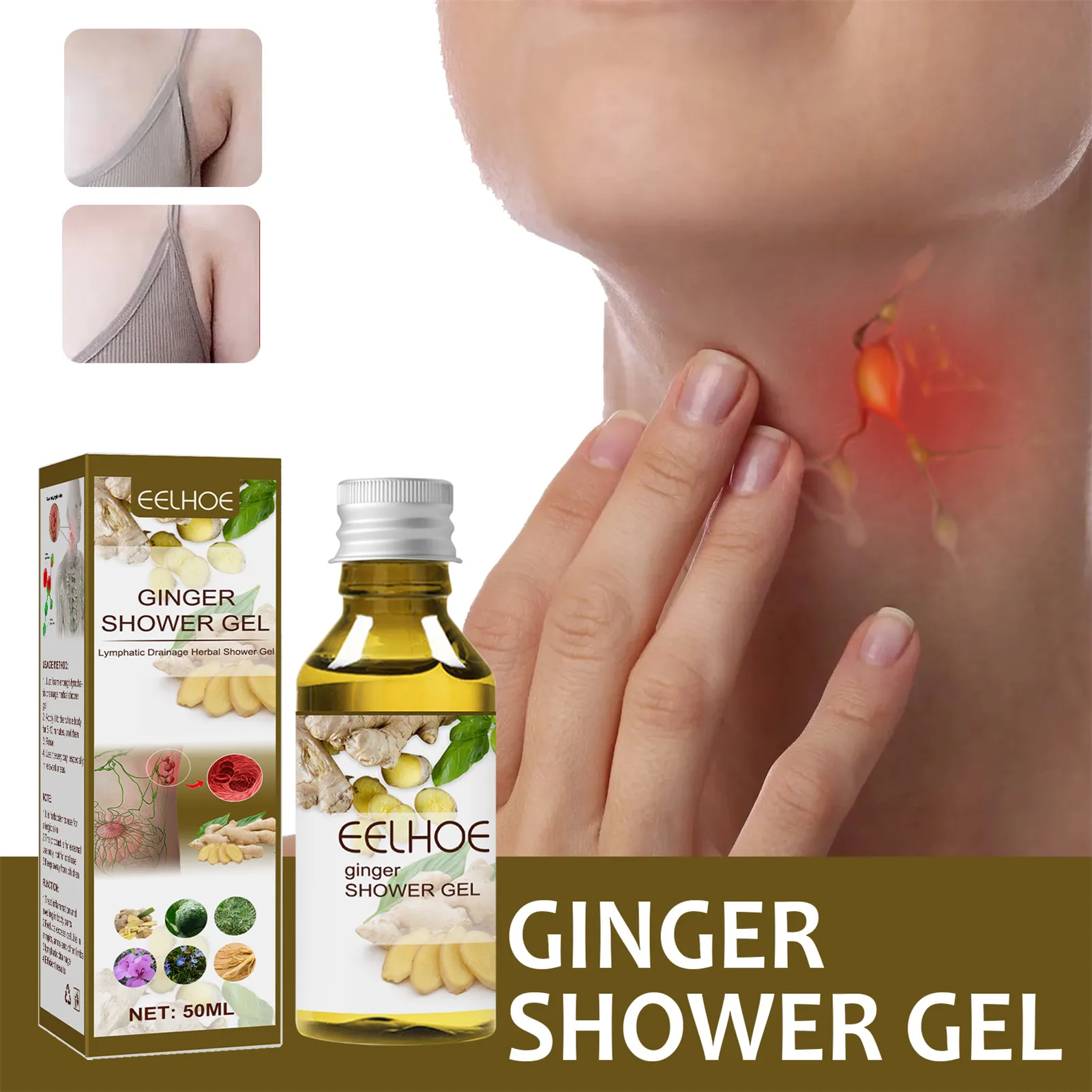 

Lymphatic Drainage Herbal Shower Gel Moisturizing Body Wash Natural Ginger Shower Oil For Neck Armpit Anti Swelling Removes