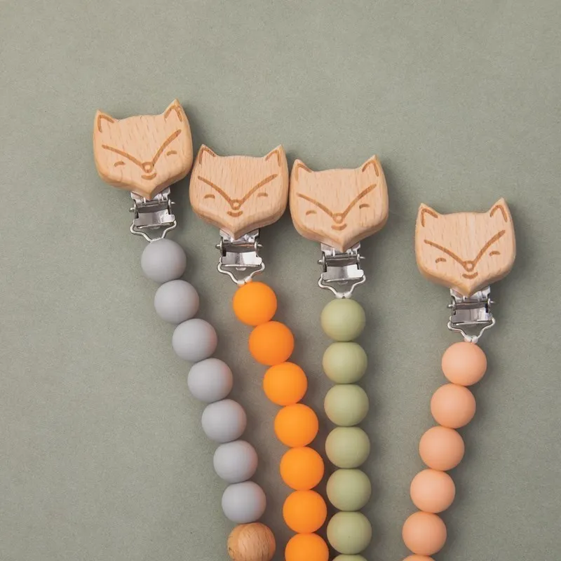 

Baby Handmade Pacifier Chain Clip Dummy Nipples Holder Fox Clips Holder Chain For Infant Feeding Toddler Chew Toy Clips BPA Free