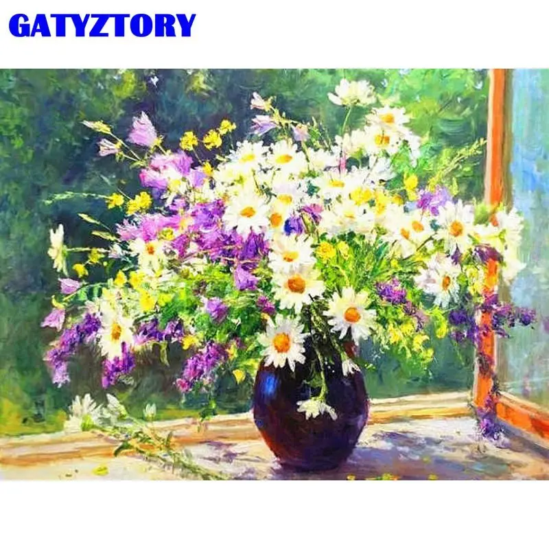

GATYZTORY Oil Painting Flowers In Vase Drawing On Canvas Acrylic Gift Home Decor Coloring By Number Handpainted Wall Art 40x50cm
