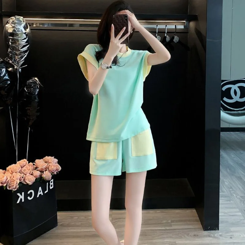 

Women's Clothing Leisure Sports Outfits 2023 Summer New Arrival Sweet Fashion Popular Short Sleeve Shorts Two Piece Set Trend