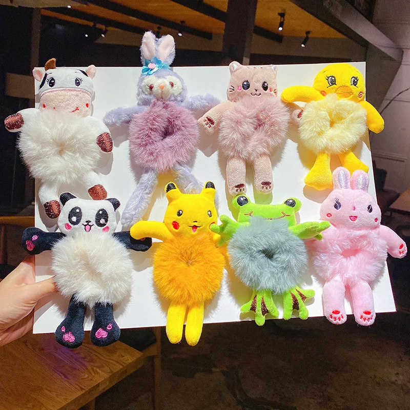 

Cartoon Plush Cow Bear Rabbit Frog Cat Stuffed Animal Scrunchie Women Hair Tie for Kids Elastic Hair Ring Child Head Accessories