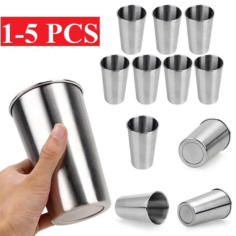 

1-5Pcs 350 500ML Bar Cups with Steel Pint Portion Mug Cups Beer Metal Supply 16oz Stainless Juice Tumbler Kitchen Drinking Glass