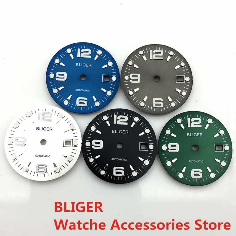 

BLIGER 31.5mm Sterile Green Luminous Watch Dial Date Window Fit ETA 2836 2824 Mingzhu DG2813 3804 Miyota8205 8215 821A Movement