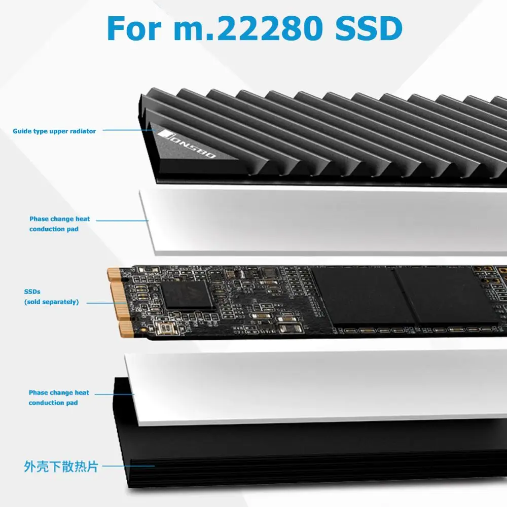Радиатор Jonsbo M.2 SSD NVMe радиатор M2 жесткий диск алюминиевый с термоподставкой для NGFF