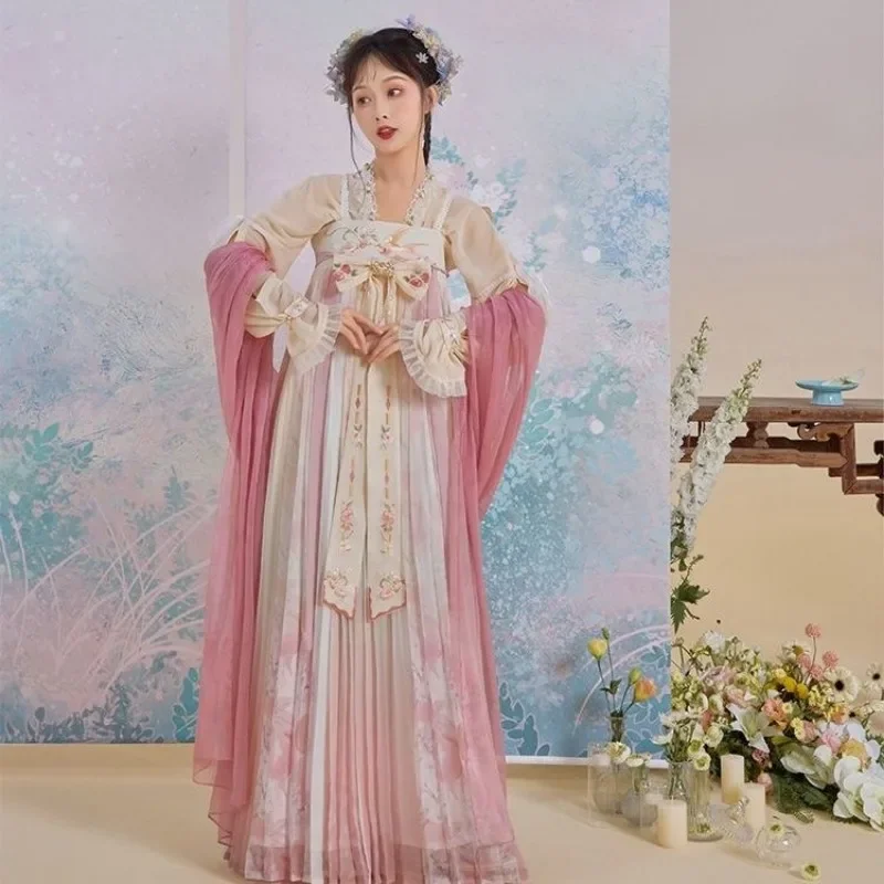 2024 весенний костюм феи в китайском стиле для женщин милый розовый синий с