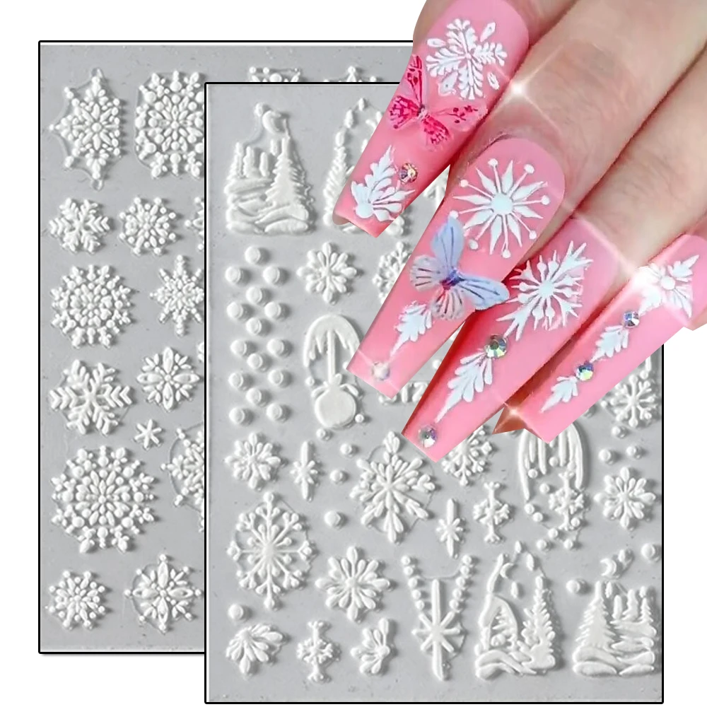 

5D Christmas Acrylic Snowflake Nail Art Stickers 7.8*6cm Embossed Xmas Nail Decals 5dMoose Baubles Girl Manicure Sliders NK-9-28