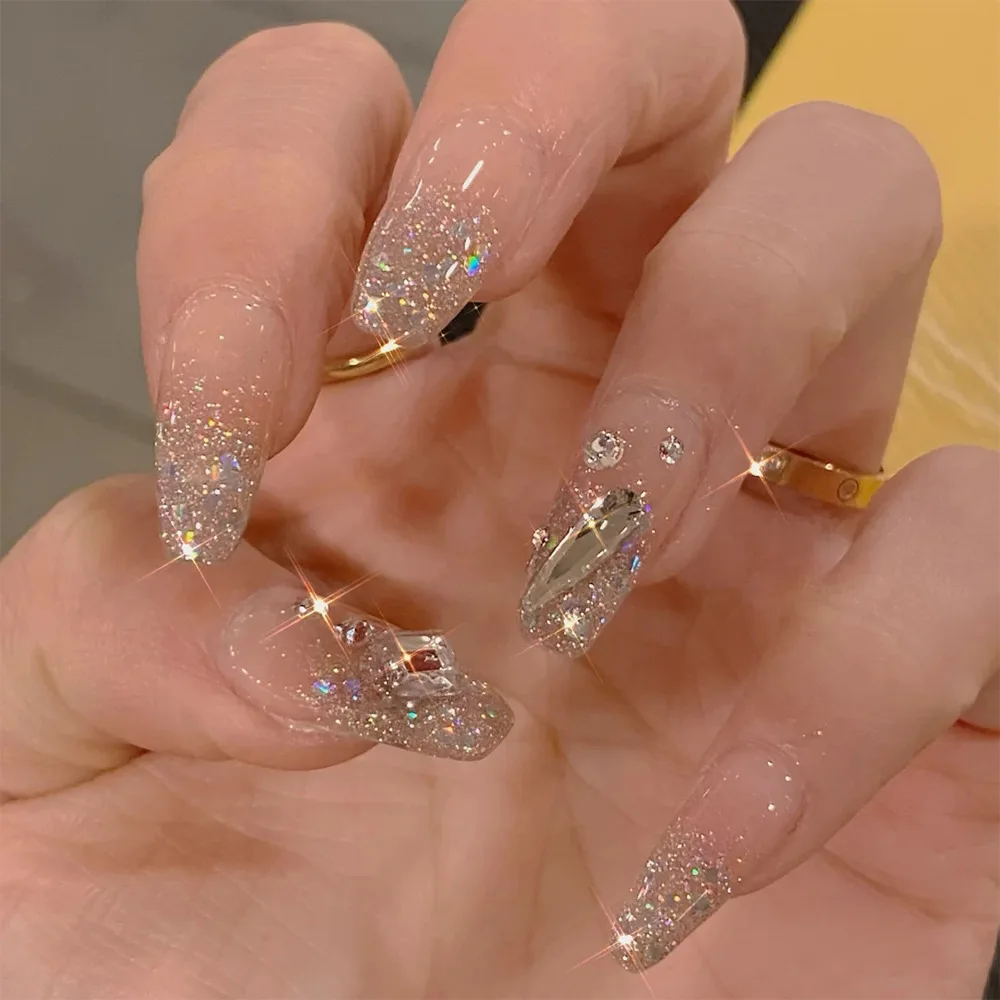 

24Pcs/Set Long False Press on Nail Tip with Glue Designs Fake Nails with Glue Stick on Nail Art DIY Tips Detachable Reusable