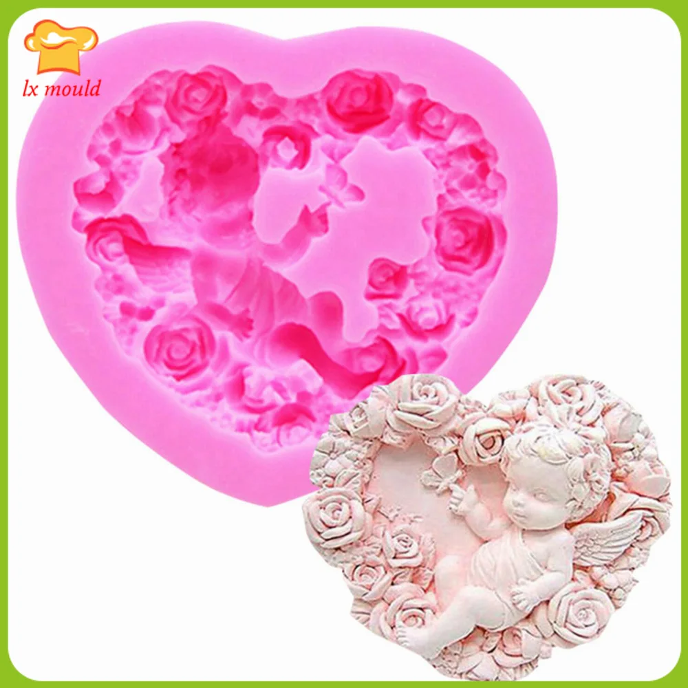 

Rose Flower Love Angel Doll Silicone Molds Garland Baby Chocolate Cake Decorating Baking Mould Soap DIY Silicone Mold