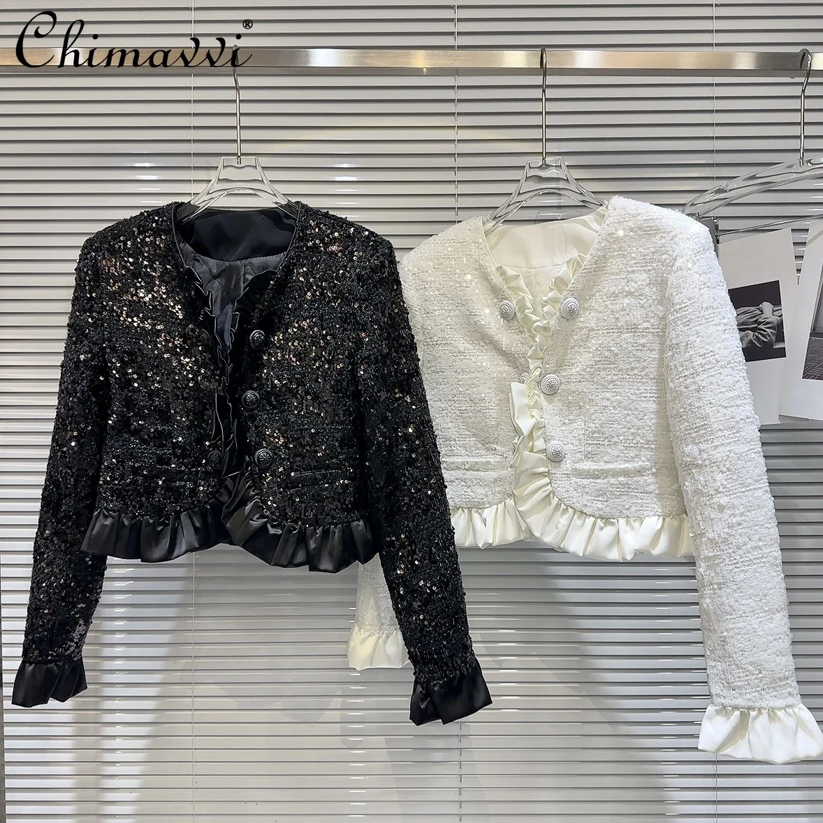 

Женская зимняя короткая твидовая куртка с длинным рукавом