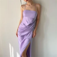 2022 women elegant evening party dress spaghetti strap backless tie up halter long dress sexy high split dress summer clothes