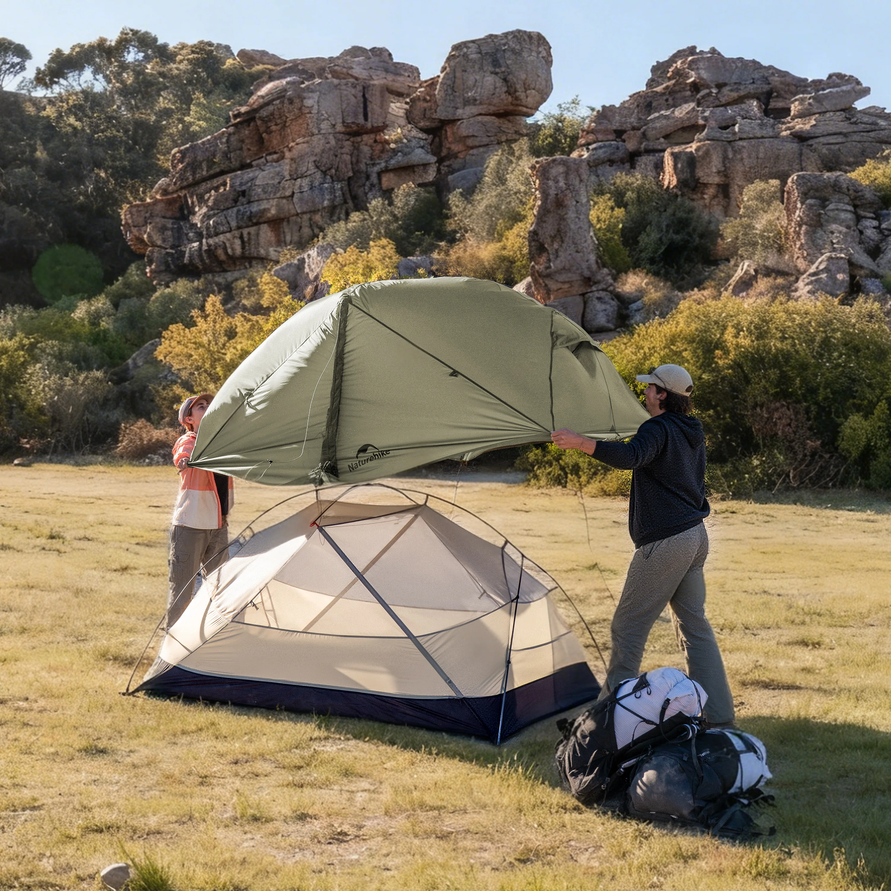 Фото Палатка Naturehike Mongar Pro Ultralight для 1-2 человек, 20D нейлон, двухслойная, водонепроницаемая, для походов и кемпинга, 3 сезона №4
