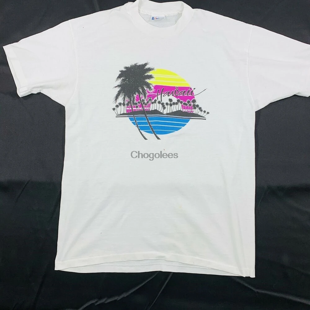 Винтажная белая футболка для серферов с гавайским закатом размер XL США 1990 |