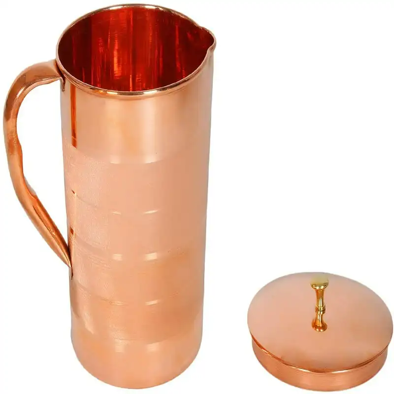 

Stylish Brown 1.6 Liter Capacity Pure Copper Pitcher Decanter Beverage Jug with 4 Glass Set - Enjoy Refreshing Beverages with El